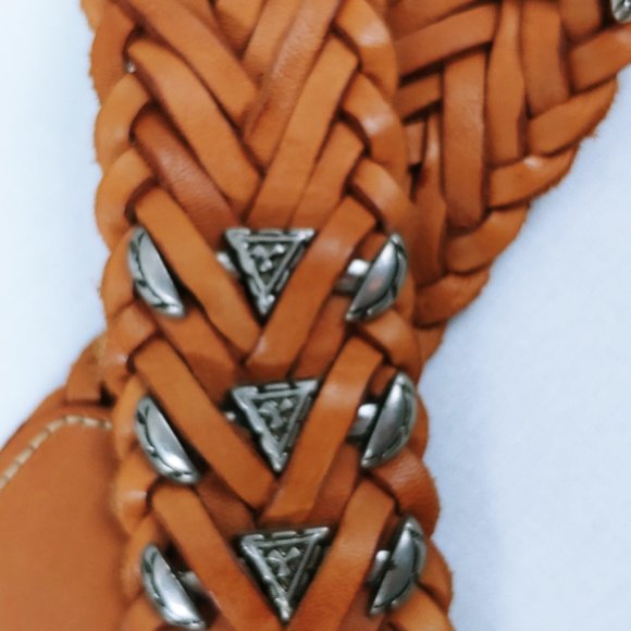 Braided Leather M Belt Made in Turkey Silver Metal Accents and Buckle main image 7